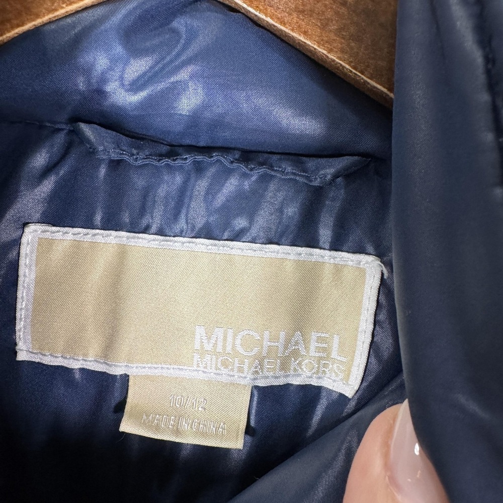 Michael Kors Jacket Girls 10/12‎ Blue Quilted Puffer Zip Front Logo Winter - Picture 8 of 11